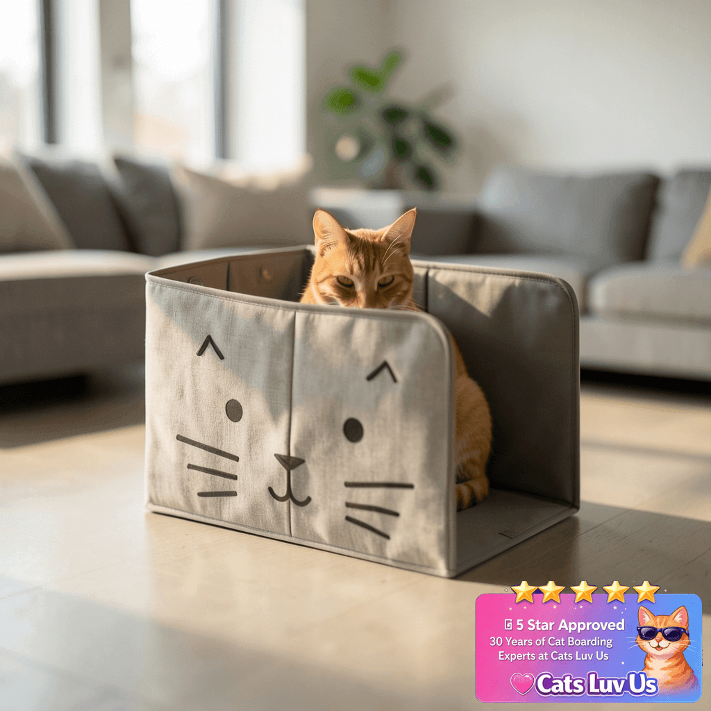 Coorganisers Waterproof Cat Litter Box Enclosure Splash with cat - professional product lifestyle photo
