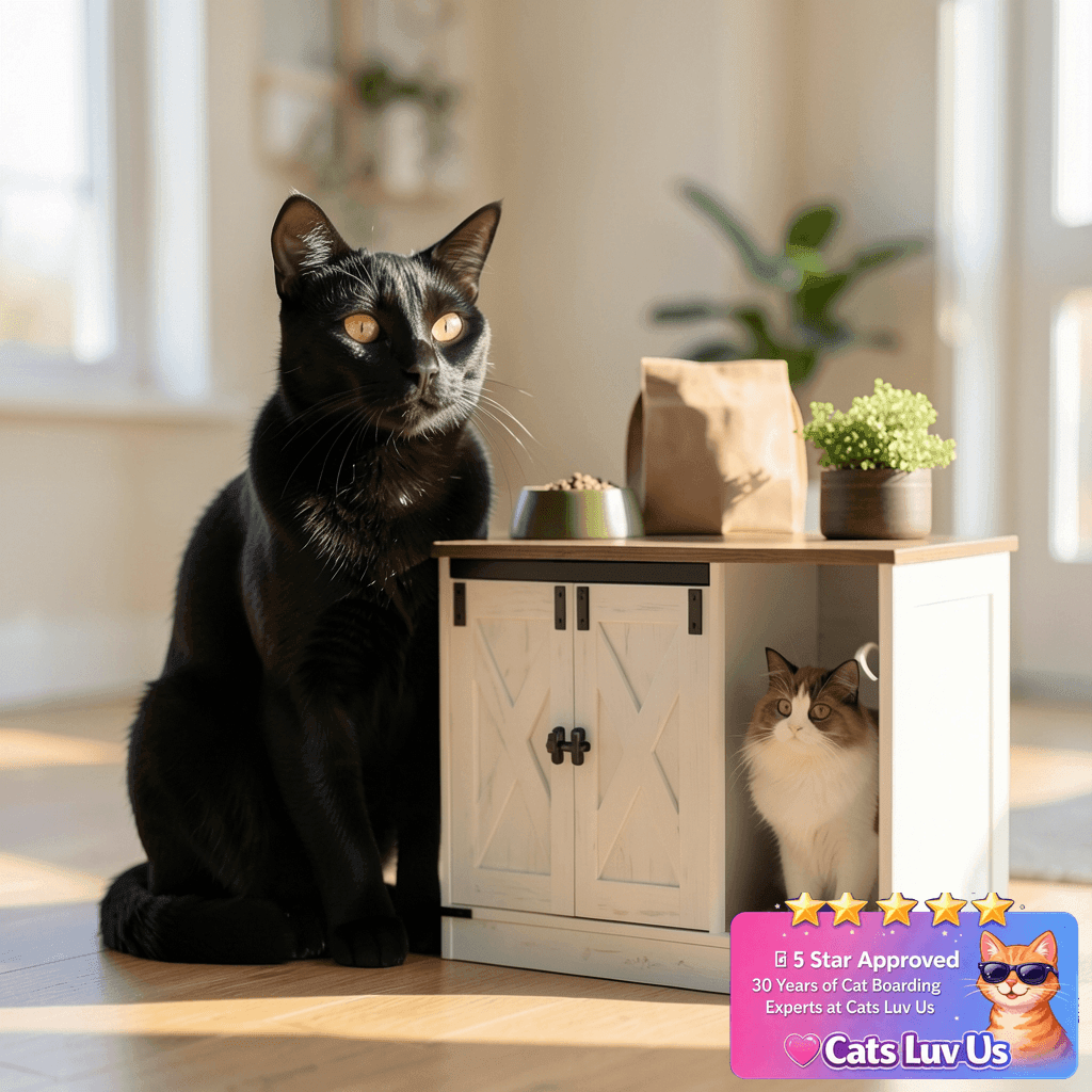 Hzuaneri Cat Litter Box Enclosure with cat - professional product lifestyle photo