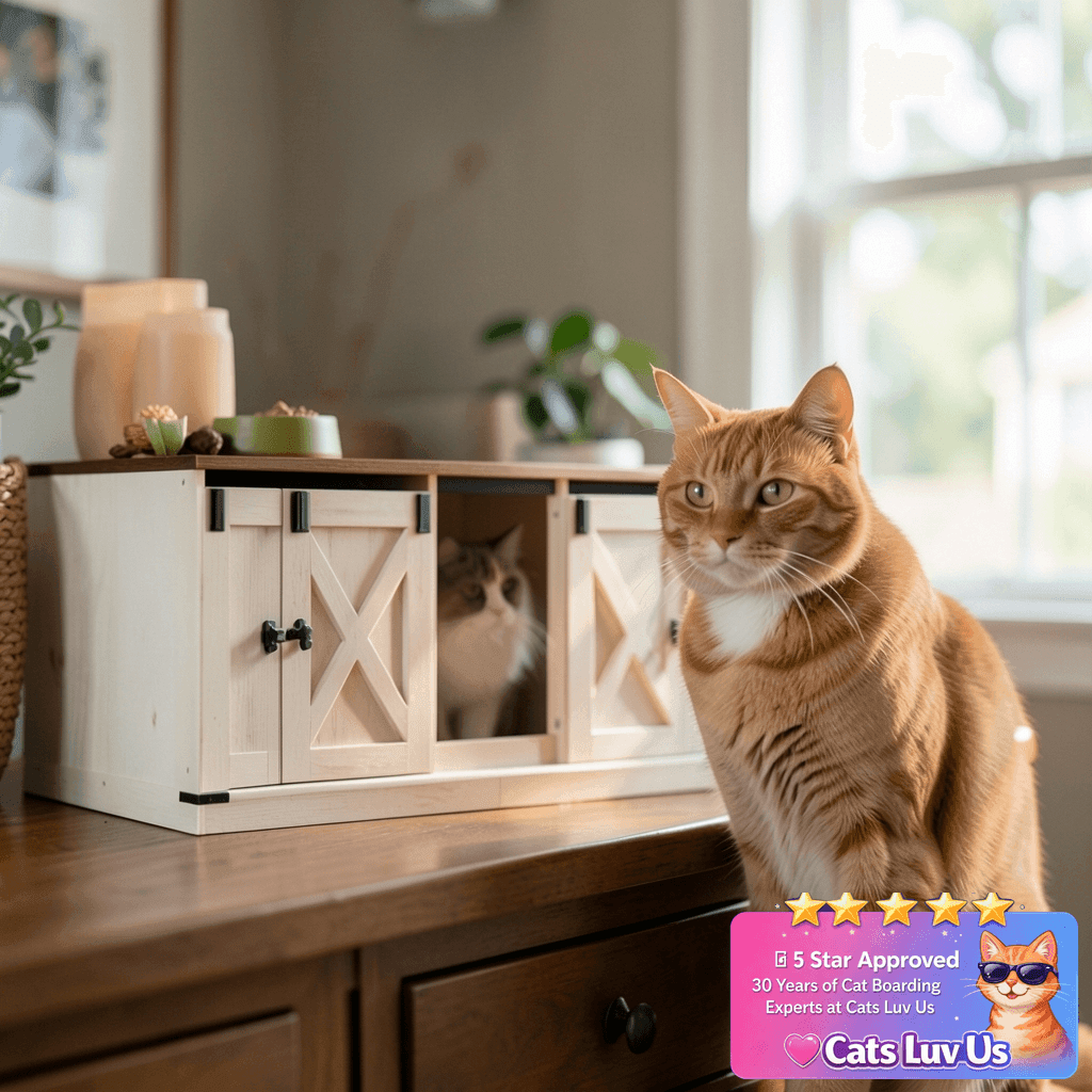 Hzuaneri Cat Litter Box Enclosure for 2 Cats with cat - professional product lifestyle photo