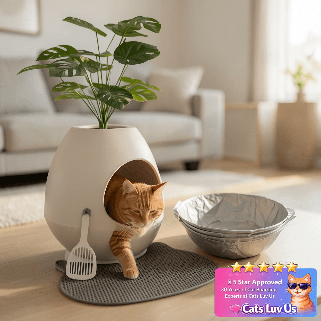 Eggloa6 Plant Large Cat Hidden Litter Box with 4X Litter Box with cat - professional product lifestyle photo