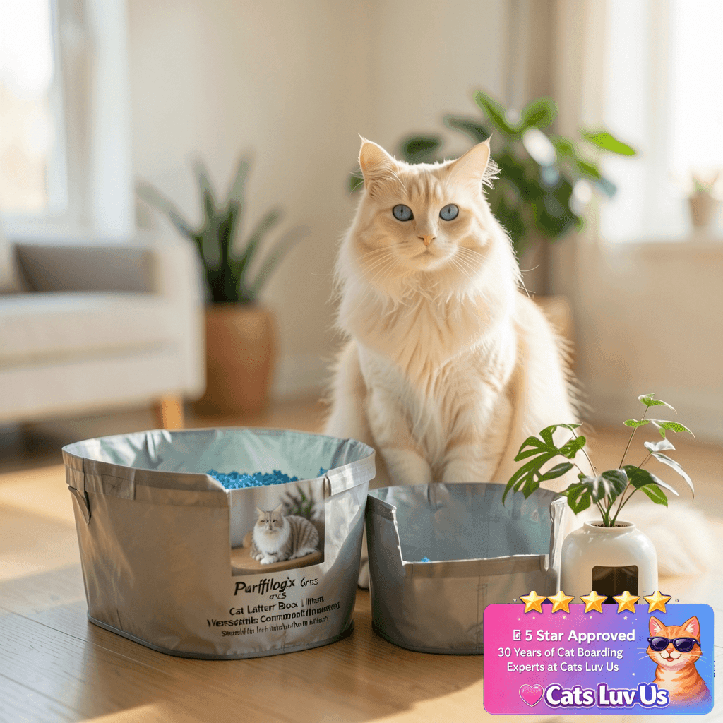 Purifylogix 6PCS Cat Litter Box Liners for Hidden Cat Litter with cat - professional product lifestyle photo