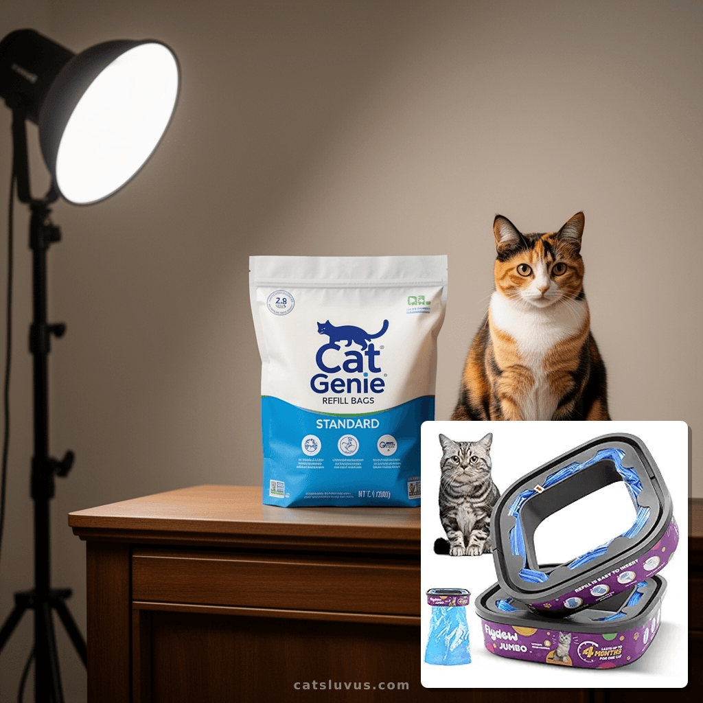 Cat Litter Refill Bags for Cat Genie Standard with cat - professional product lifestyle photo