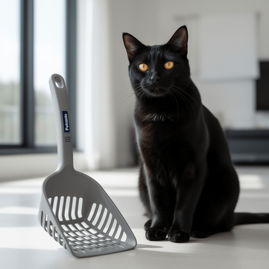 Petmate Litter Scoop for Cats with cat - professional product lifestyle photo