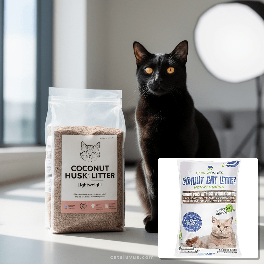 Coconut Husk Cat Litter – Lightweight with cat - professional product lifestyle photo