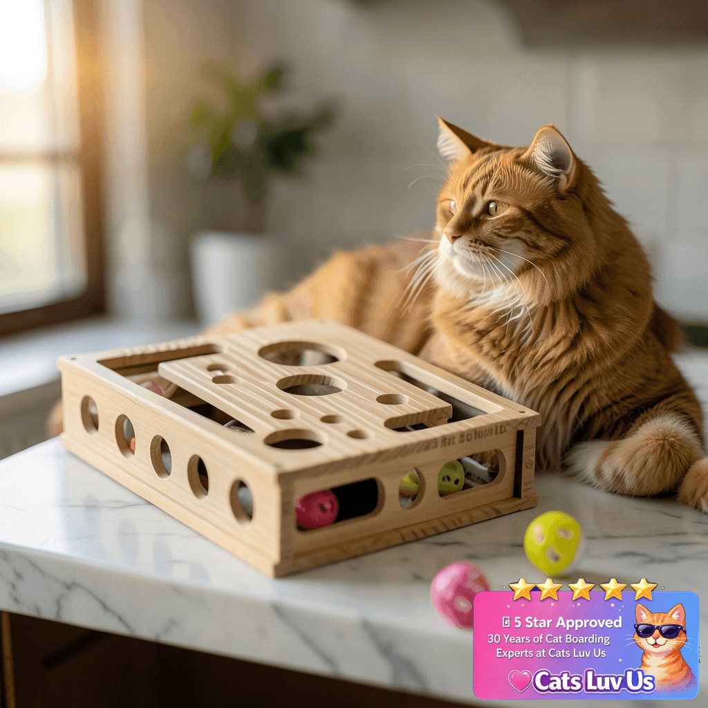 Cat Toys for Indoor Cats - Interactive Box Puzzle Toy Nail with cat - professional product lifestyle photo
