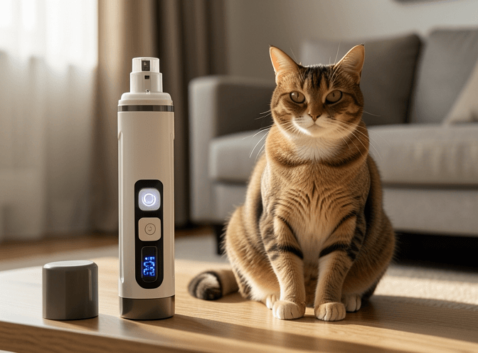 Cat owner reviewing best cat nail grinders & electric trimmers options for their pet in 2026