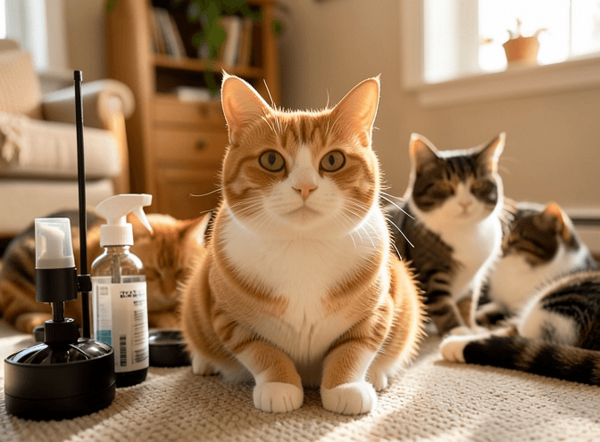 Cat owner reviewing cat pheromone diffusers & sprays for multiple cats options for their pet in 2026