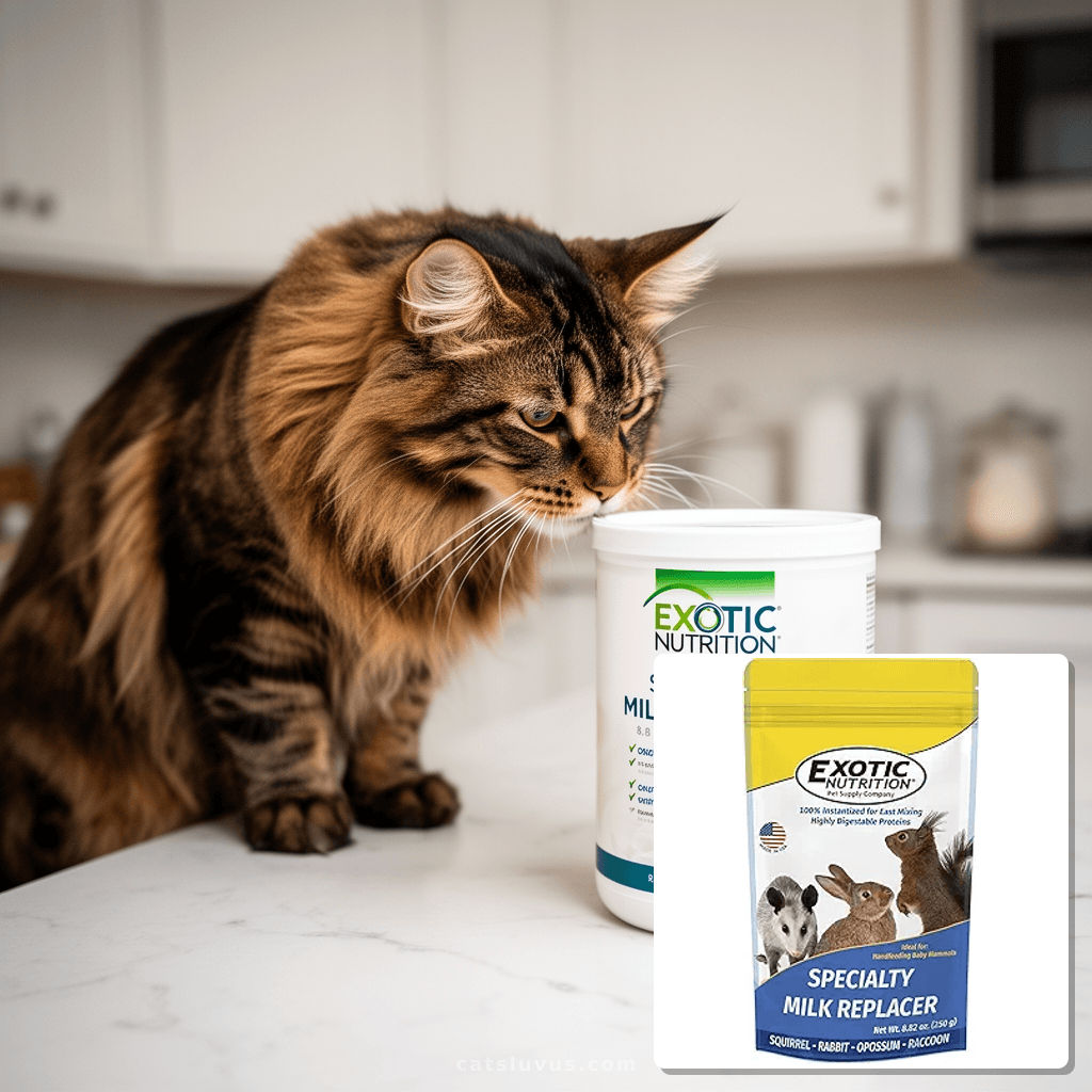 Exotic Nutrition Specialty Milk Replacer 8.8 Oz - - Healthy with cat - professional product lifestyle photo