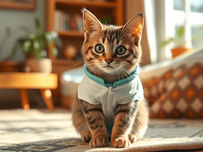 Cat owner reviewing cat recovery suits & medical apparel for kittens options for their pet in 2026