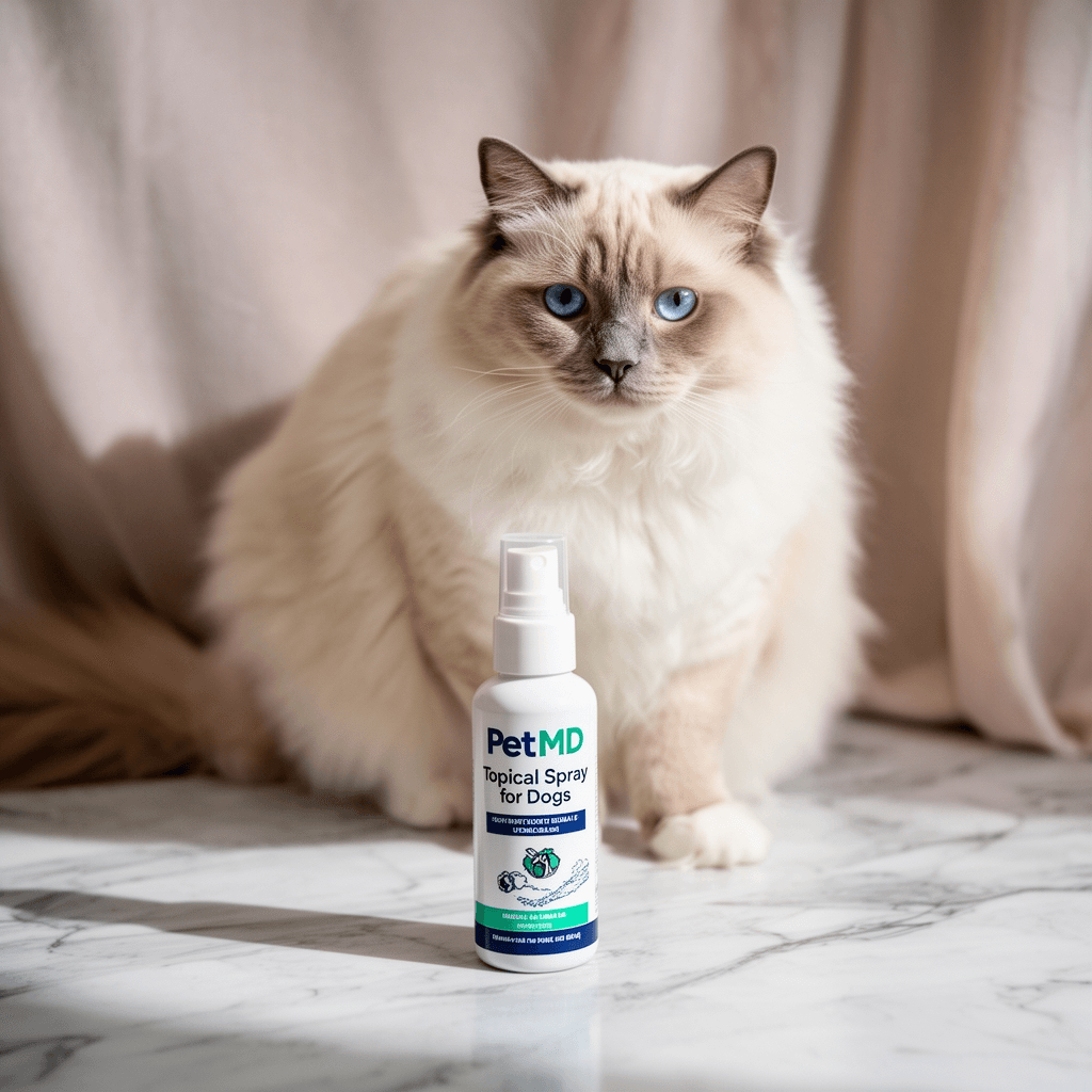 Pet MD Topical Spray for Dogs with cat - professional product lifestyle photo