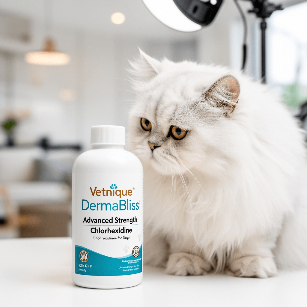 Vetnique DermaBliss Advanced Strength Chlorhexidine for Dogs with cat - professional product lifestyle photo
