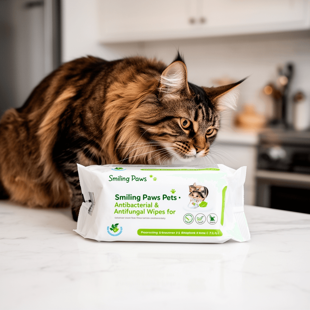 Smiling Paws Pets - Antibacterial & Antifungal Wipes for with cat - professional product lifestyle photo