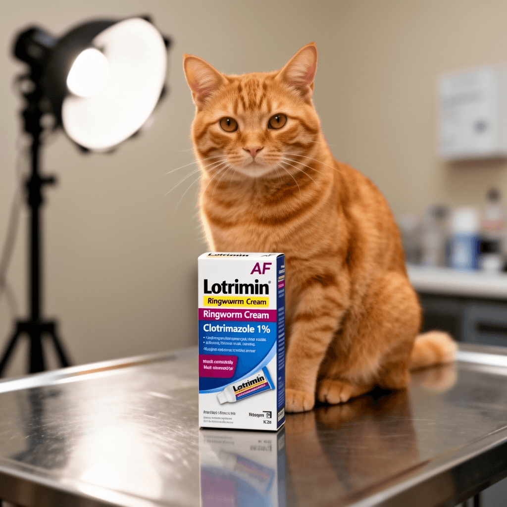 Lotrimin AF Ringworm Cream Clotrimazole 1% - Clinically with cat - professional product lifestyle photo