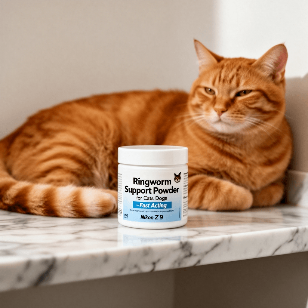 Ringworm Support Powder for Cats and Dogs – Fast Acting with cat - professional product lifestyle photo