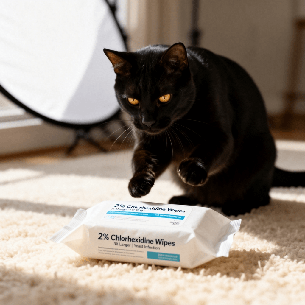 2% Chlorhexidine Wipes for Dogs 3X Larger | Yeast Infection with cat - professional product lifestyle photo