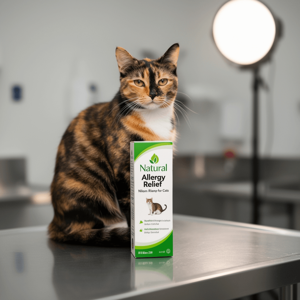 Natural Allergy Relief for Cats with cat - professional product lifestyle photo