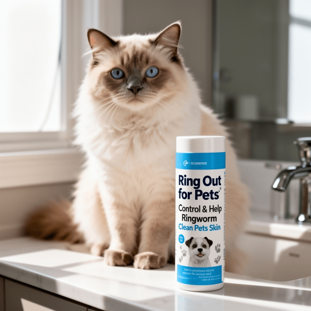 Ring Out for Pets: Control & Help Ringworm | Clean Pets Skin with cat - professional product lifestyle photo