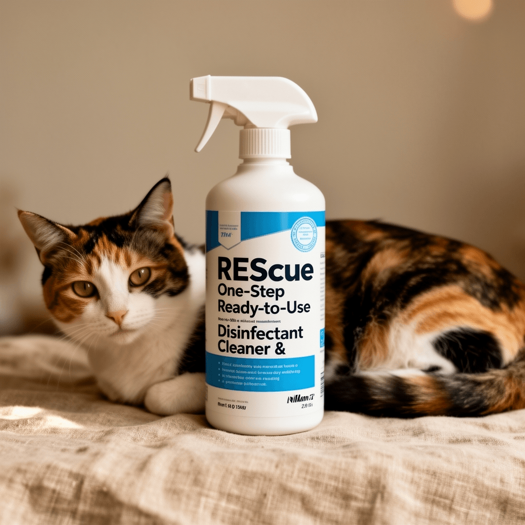 REScue One-Step Ready-to-Use Disinfectant Cleaner & with cat - professional product lifestyle photo