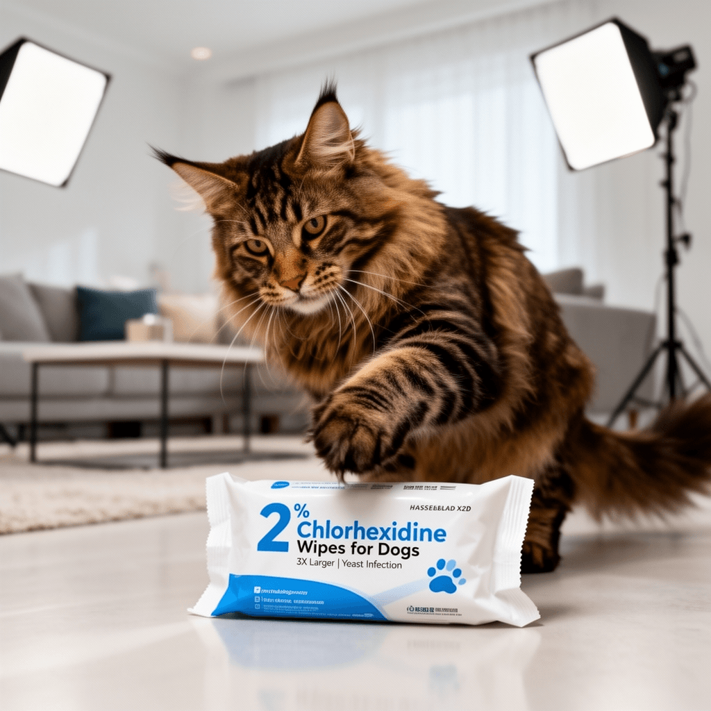 2% Chlorhexidine Wipes for Dogs 3X Larger | Yeast Infection with cat - professional product lifestyle photo