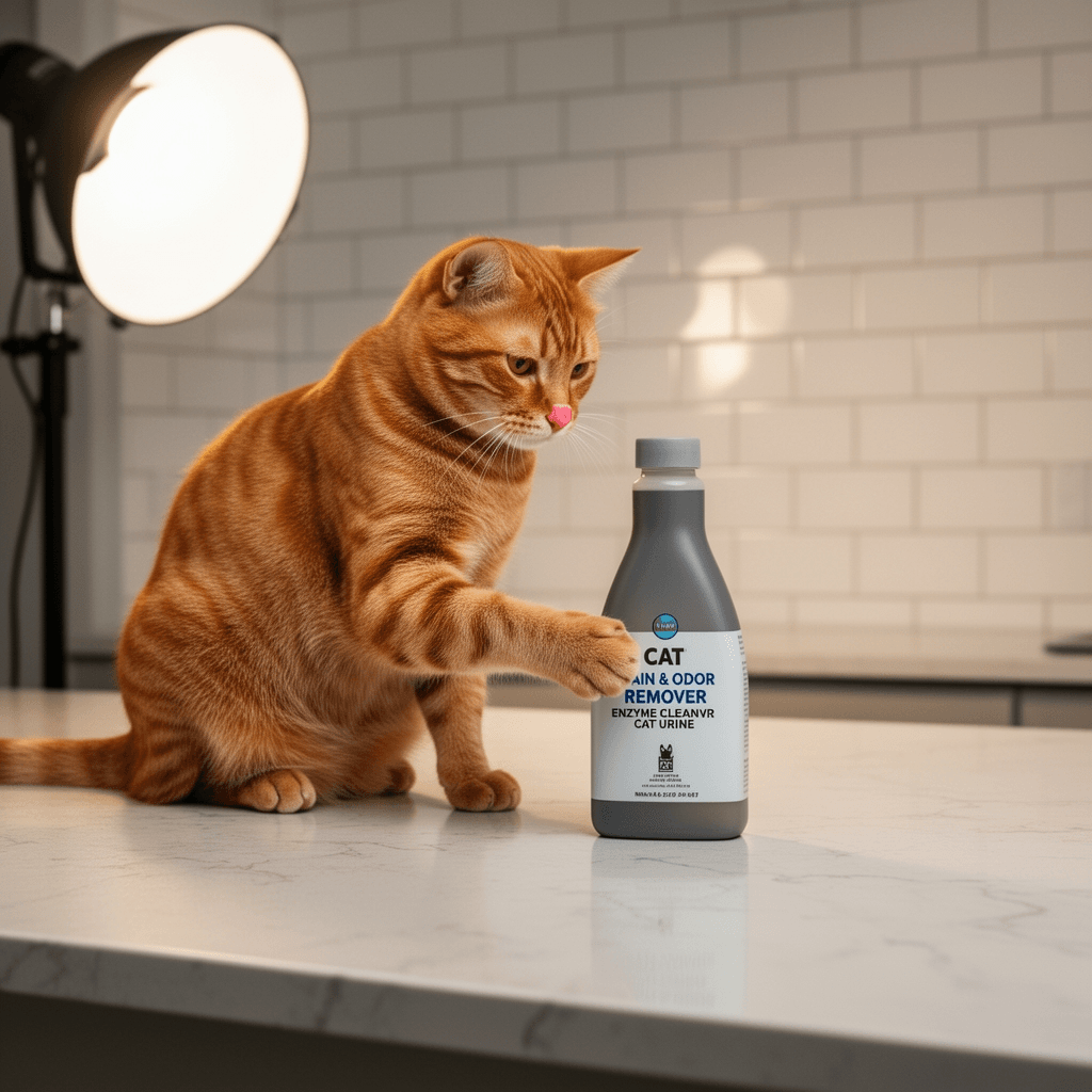 Cat Stain & Odor Remover - Enzyme Cleaner for Cat Urine with cat - professional product lifestyle photo