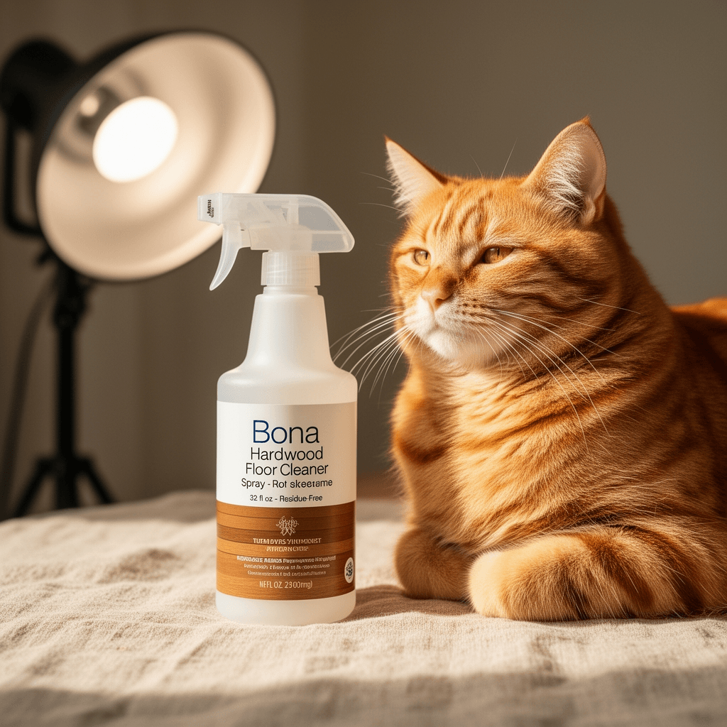 Bona Hardwood Floor Cleaner Spray - 32 fl oz - Residue-Free with cat - professional product lifestyle photo