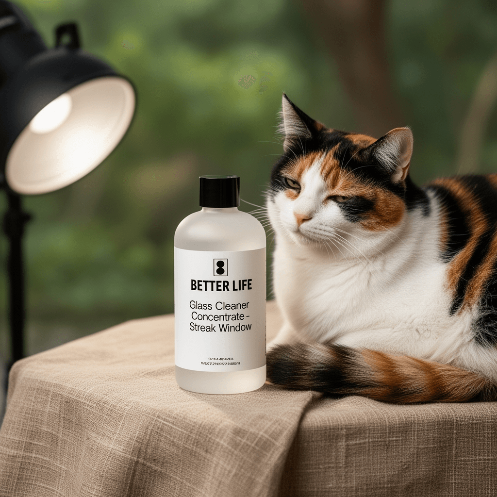 BETTER LIFE Glass Cleaner Concentrate - Streak-Free Window with cat - professional product lifestyle photo