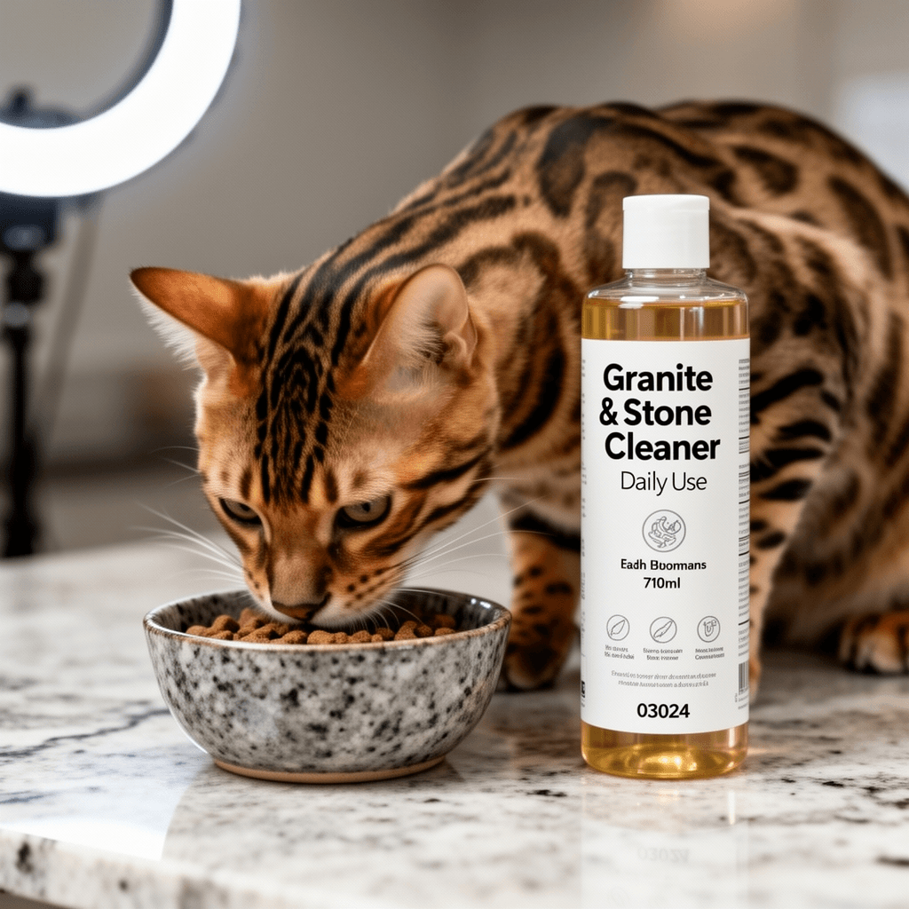 Granite and Stone Cleaner - Daily Use - 710ml - 03024 with cat - professional product lifestyle photo