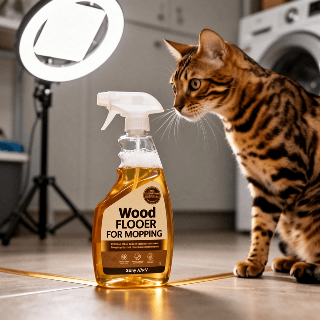 Wood Floor Cleaner for Mopping with cat - professional product lifestyle photo