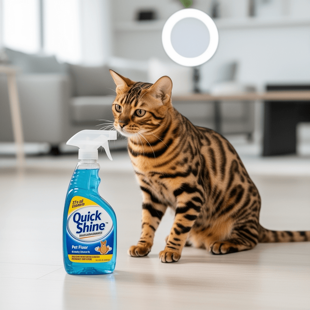 Quick Shine Hard Surface Pet Floor Cleaner 27 oz | Ready to with cat - professional product lifestyle photo