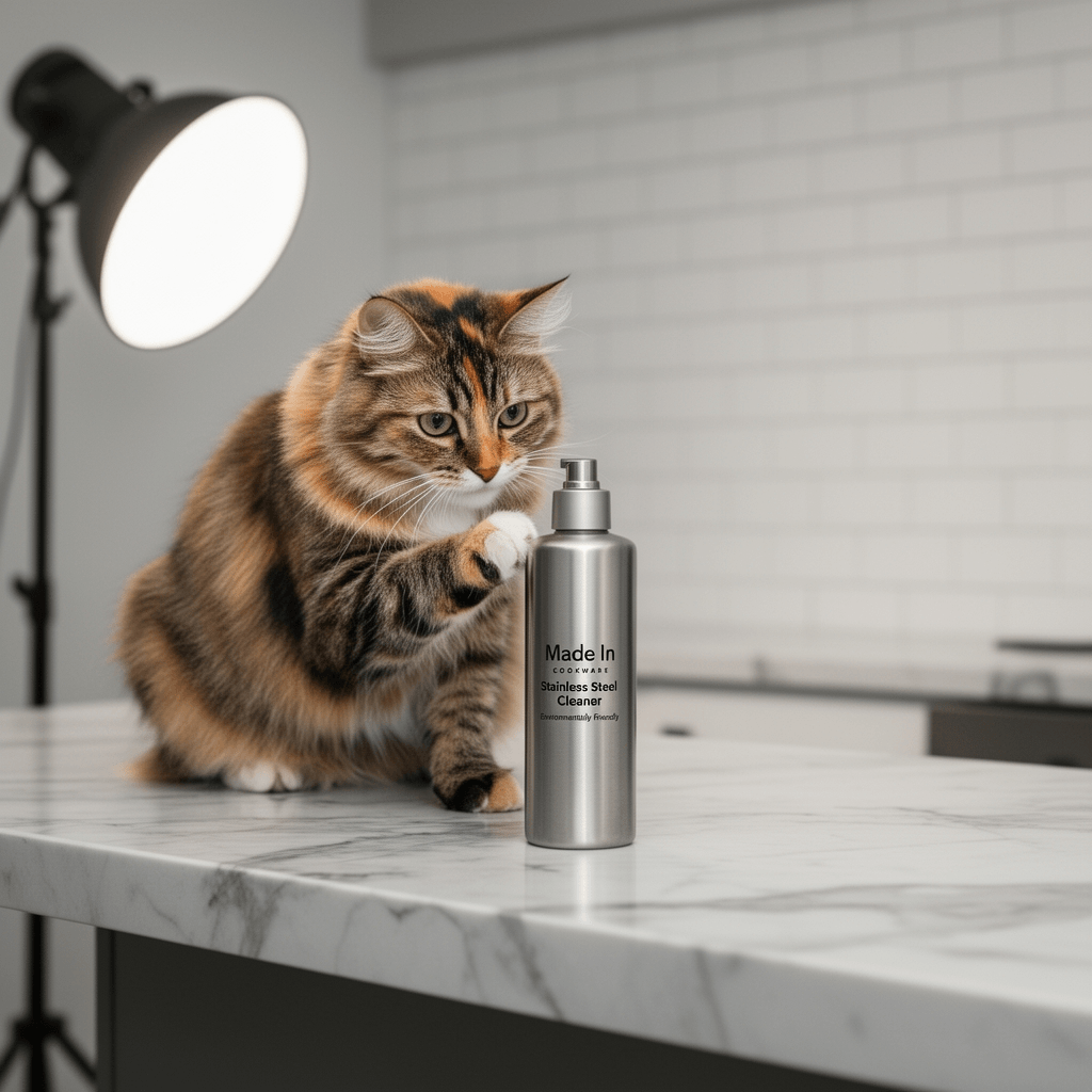 Made In Cookware - Stainless Steel Cleaner - Environmentally with cat - professional product lifestyle photo