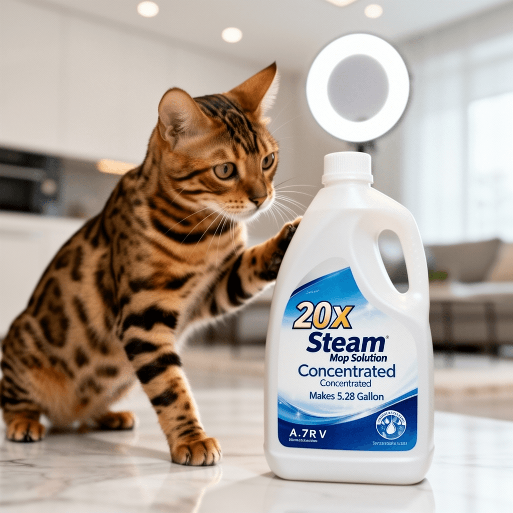 20X Steam Mop Solution Concentrated Makes 5.28 Gallon with cat - professional product lifestyle photo