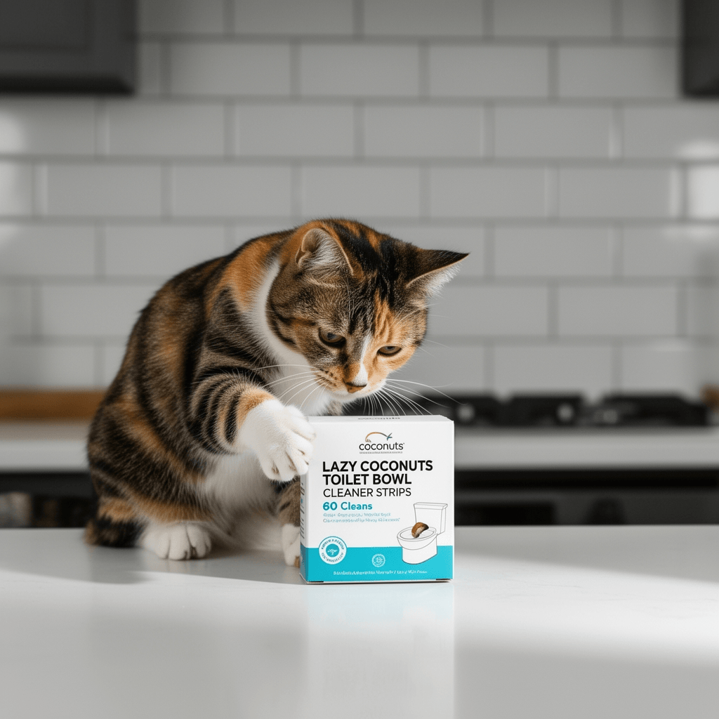 eHouse Automatic Toilet Cleaner with Refill — Flush- with cat - professional product lifestyle photo