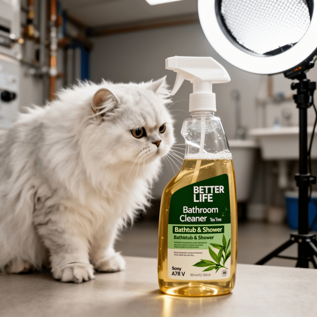 BETTER LIFE Bathroom Cleaner - Tea Tree Bathtub & Shower with cat - professional product lifestyle photo