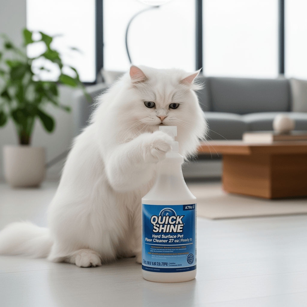 Quick Shine Hard Surface Pet Floor Cleaner 27 oz | Ready to with cat - professional product lifestyle photo