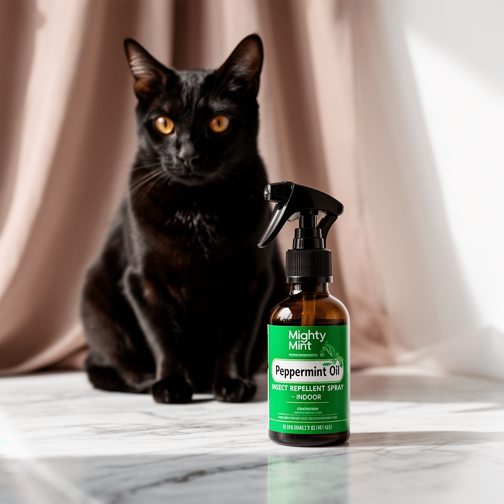 Mighty Mint Peppermint Oil Insect Repellent Spray – Indoor with cat - professional product lifestyle photo