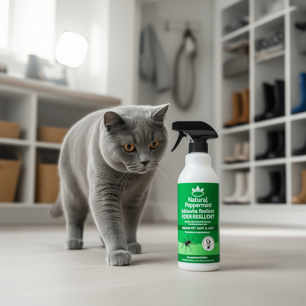 Natural Peppermint Spider Repellent Indoor PetSafe & Ant with cat - professional product lifestyle photo