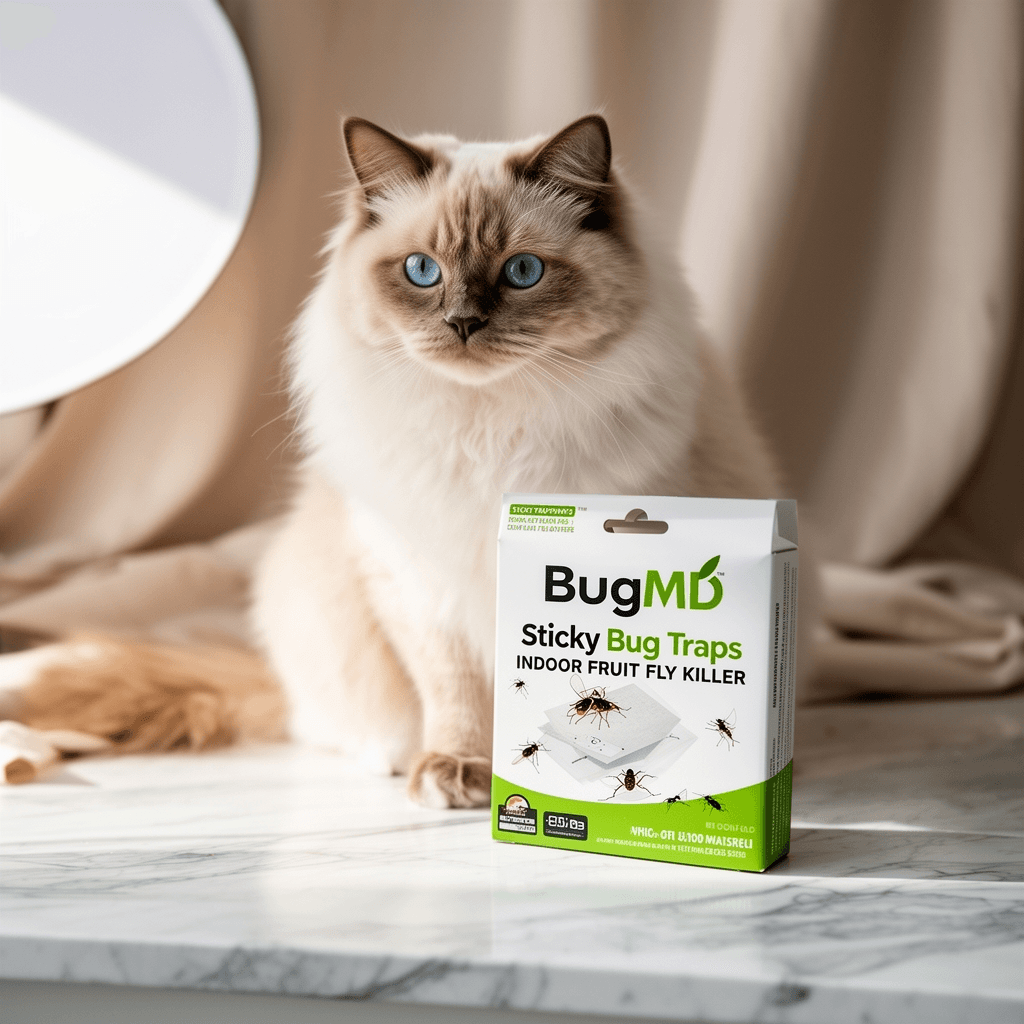 BugMD Sticky Bug Traps - Indoor Fruit Fly Killer with cat - professional product lifestyle photo