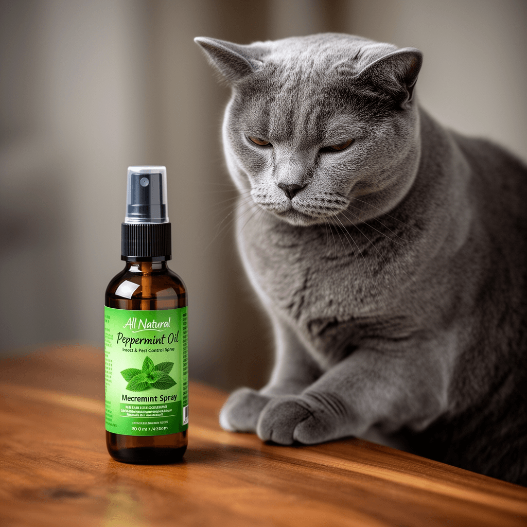 All Natural Peppermint Oil Insect & Pest Control Spray with cat - professional product lifestyle photo