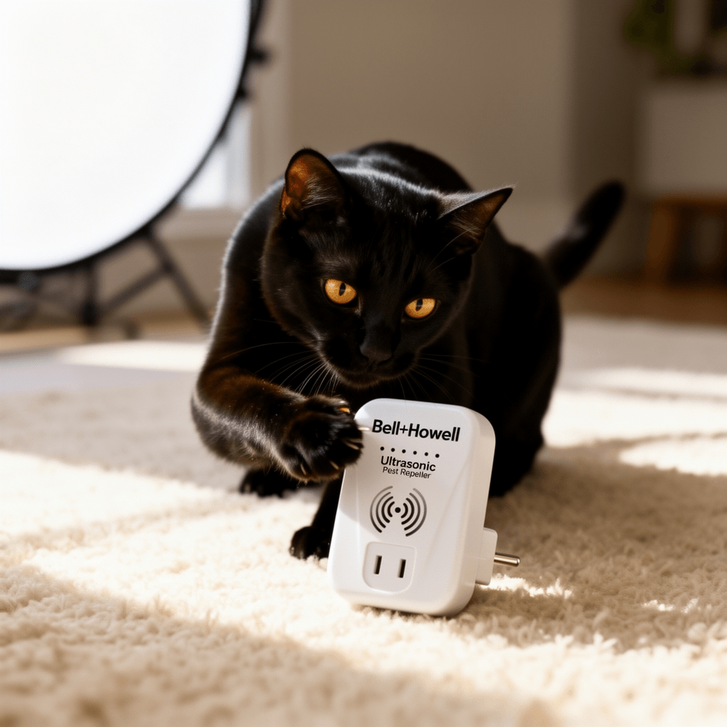 Bell+Howell Ultrasonic Pest Repeller Plug in Device Assorted with cat - professional product lifestyle photo