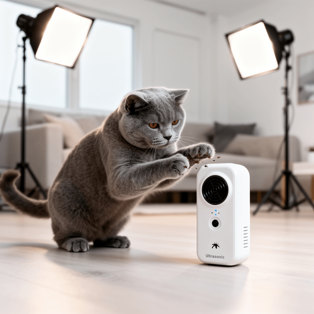Ultrasonic Pest Repeller & Insect Indoor Repeller with cat - professional product lifestyle photo