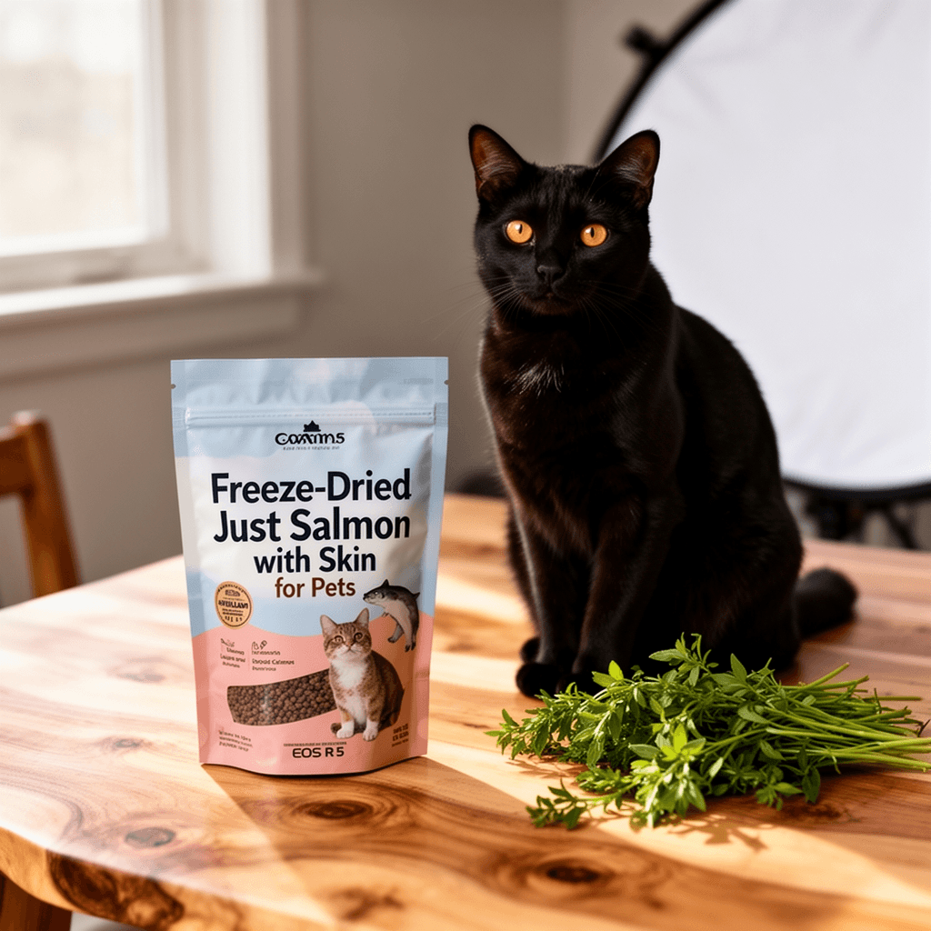 Freeze-Dried Just Salmon with Skin for Pets with cat - professional product lifestyle photo