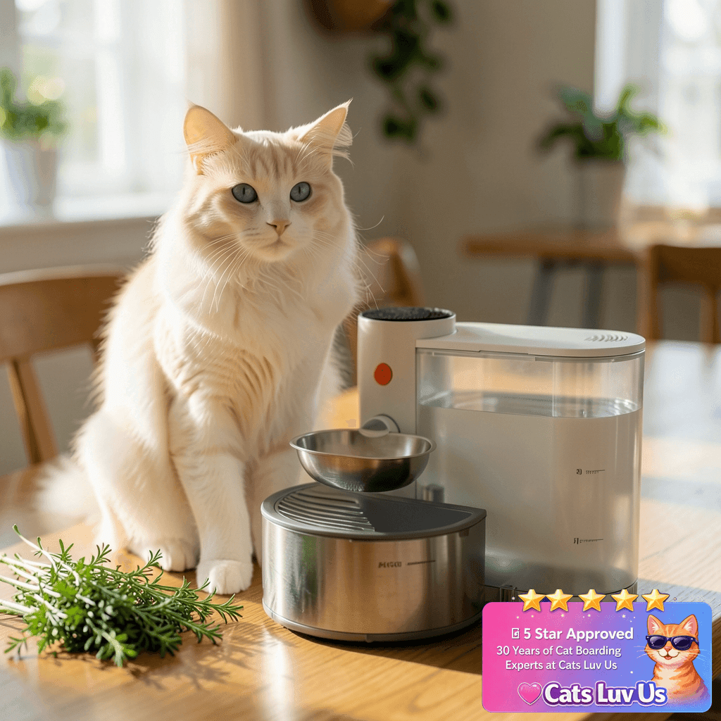 Petgravity Smart Pet Water Fountain - Stainless Steel Bowl with cat - professional product lifestyle photo