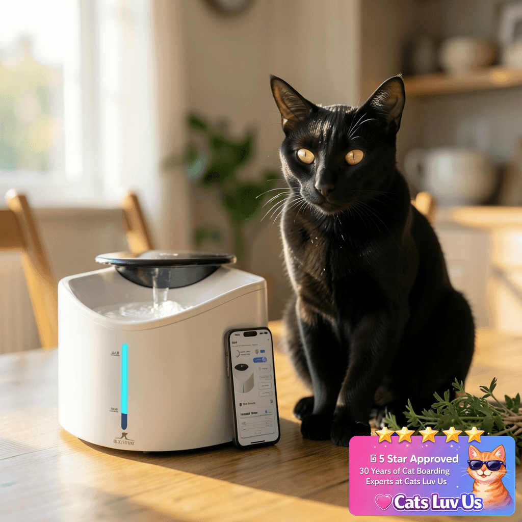 Wireless Cat Water Fountain with Smart App Monitoring with cat - professional product lifestyle photo