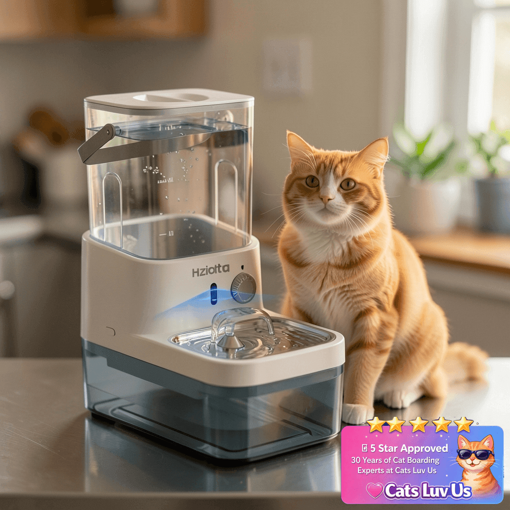 Hziotta Wastewater Separation Cat Water Fountain No Filter with cat - professional product lifestyle photo