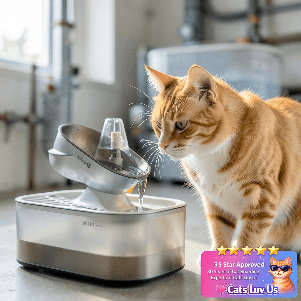 Wireless Cat Water Fountain No Filters with cat - professional product lifestyle photo