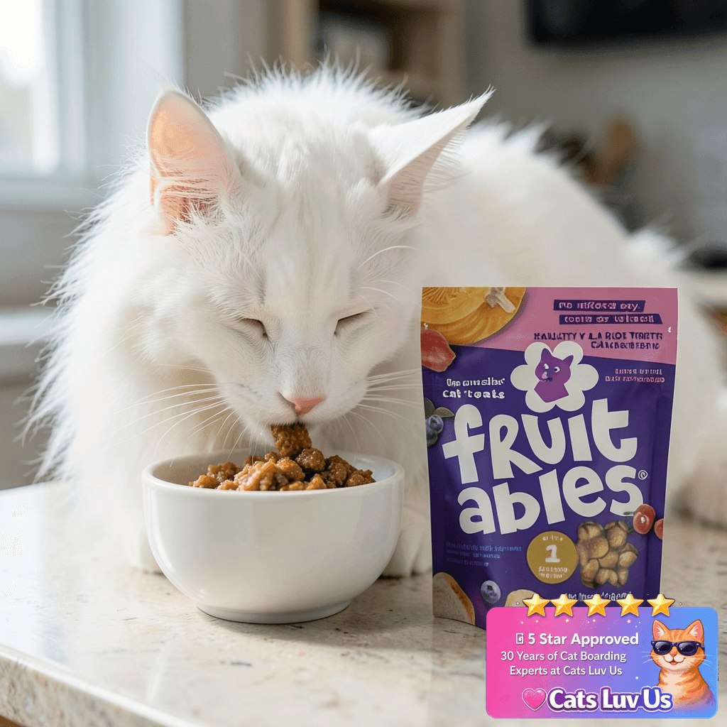 Fruitables Cat Treats - Crunchy Treats for Cats - Healthy with cat - professional product lifestyle photo