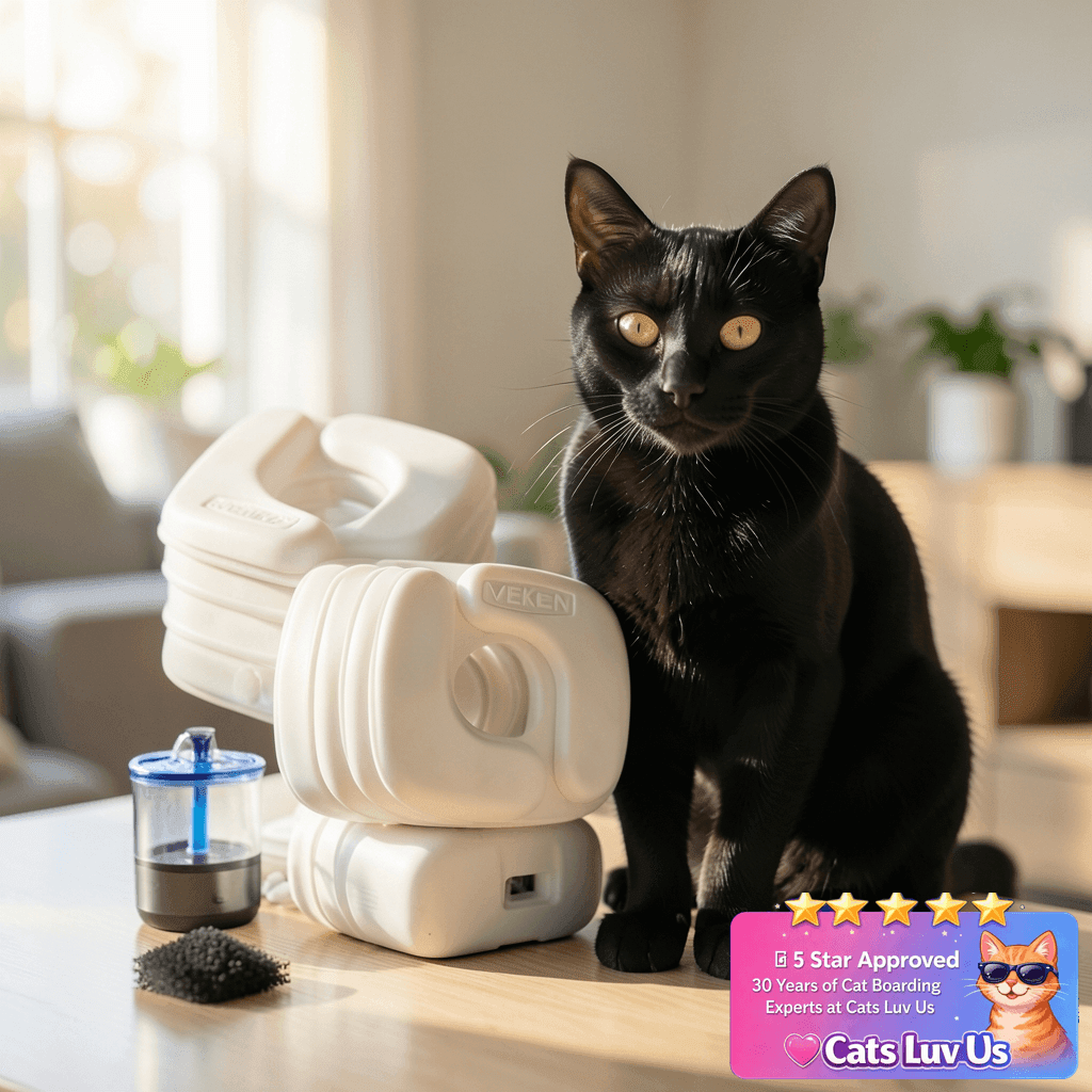 Veken Cat Water Fountain Filters with cat - professional product lifestyle photo