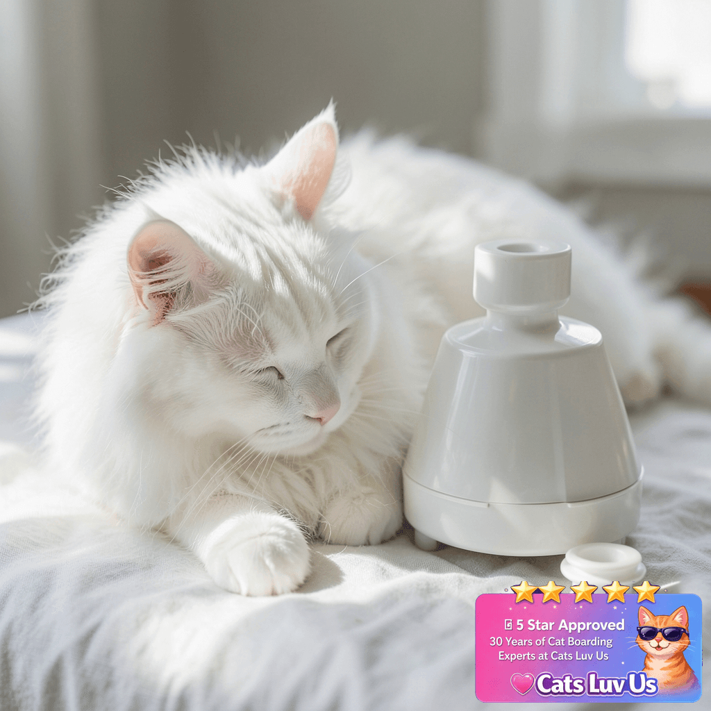 Cat Water Fountain Replacement Filter Housing & Silicone with cat - professional product lifestyle photo