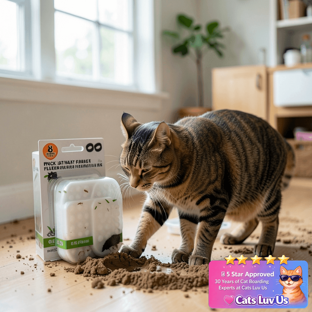 8 Pack Cat Water Fountain Filters with 8 Pack Pre-Filter with cat - professional product lifestyle photo