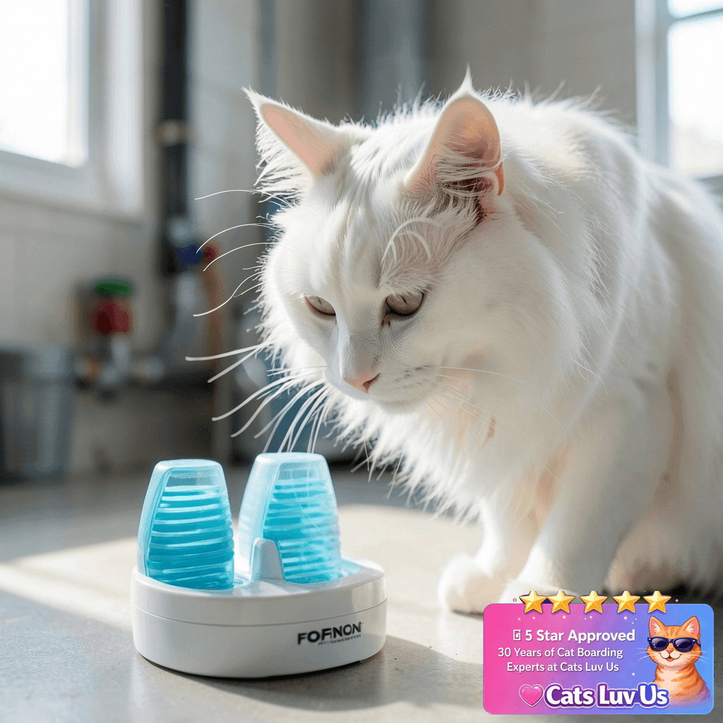 FOFNON Cat Water Fountain Filters: 12 Cat Fountain with cat - professional product lifestyle photo